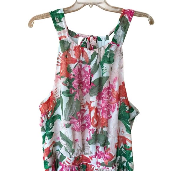 CeCe Floral Maxi Dress Size 10 Sleeveless Halter Tropical Fairy Resort Riviera - Picture 5 of 11